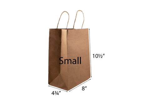 100% RECYCLED KRAFT SMALL PAPER BAG - 8"x4¾"x10½"