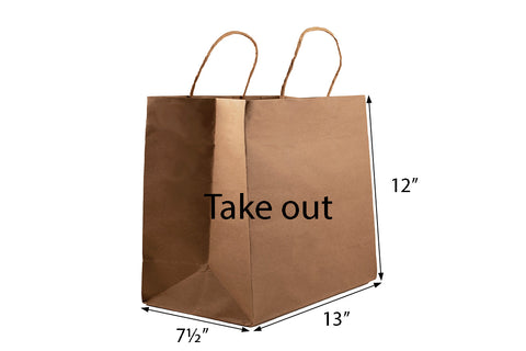 100% RECYCLED KRAFT TAKE OUT PAPER BAG - 13"x7½"x12"